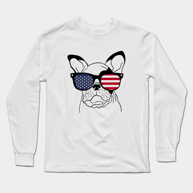 French Bulldog USA American Flag Sunglasses Long Sleeve T-Shirt by UNDERGROUNDROOTS